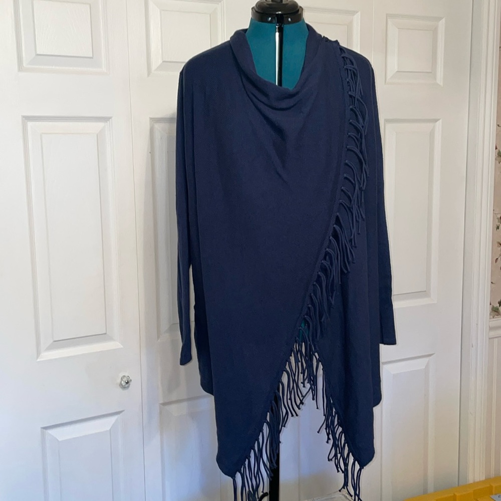 Chico’s women’s sweater, size 3 (16/18) deep blue. Wrap/kimono/cardigan